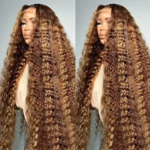 250% Density Highlight Colored 13x4 Lace Frontal Human Hair Wig Brazilian 4/27 Deep Wave Human Hair Wigs For Women Pre Plucked