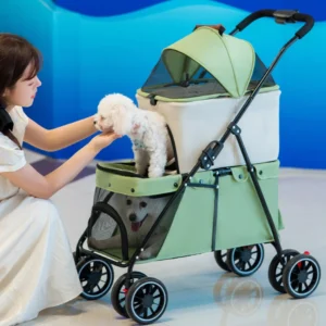Double-layer Pet Cart Strollers Lightweight Foldable Dog Cat Trolley Travel Stroller Small Pet Outdoor Cart