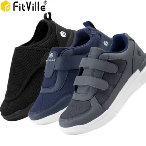 FitVille Men's Diabetic Shoes for Elder Orthopedics Feet Swollen Extra Wide Adjustable Walking Shoe Elderly Foot Pain Relief