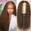 Chocolate Brown HD Lace Front Wigs Human Hair 200% Density Curly Lace Front Wigs Human Hair Deep Wave Wigs Human Hair For Women