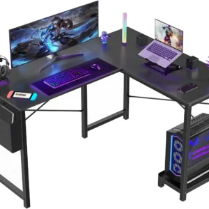 L-Shaped Gaming Desk with CPU Stand and Side Bag, Black, 50-Inch for Home Office or Dorm