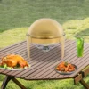 Golden Round Dining Stove with Double Compartments, Stainless Steel Hot Pot Food Insulation