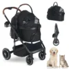 4-Wheel Pet Stroller for Dogs Cats up to 50lbs, Lightweight Foldable Carrier with Storage Basket and Cup Holder