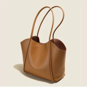 Women's Cowhide Leather Soft Casual Tote Bag For Girls Large Capacity Commuter Hobo Bucket Shoulder Bag Adjustable Strap Handbag