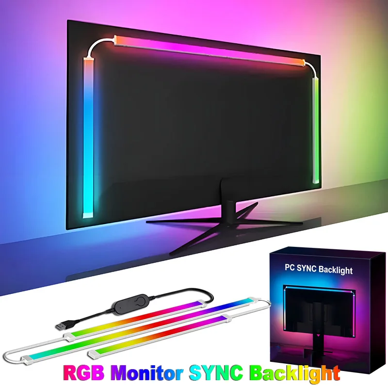 RGB Gaming Light Strip Computer Screen Sync Backlight Monitor Ambient Lighting Smart APP Control DIY Color Modes for Game Room
