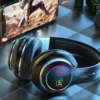 Colorful and cool glowing over-ear Bluetooth headphones with long-lasting battery life, suitable for gaming and sports.