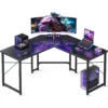 Casaottima 51 Inch L-Shaped Gaming Desk Carbon Fiber Corner Computer Table Sturdy Workstation for Home Office Small Space