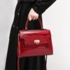 New Lacquer Skin Crocodile Pattern Women's Handbag Top Layer Cowhide Styled High Grade Single Shoulder Crossbody Bag