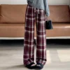 European plaid casual pants for women's autumn new high-end fashion plus size narrow version wide leg straight leg pants