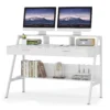 Computer Desk with Storage Shelf & Drawers, Modern 47 inch Office Writing Desk Study Table with Monitor Stand Riser, Customized