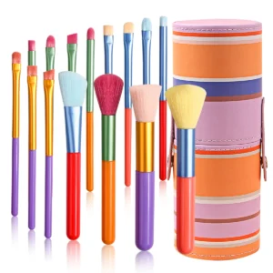 15 PCs Gift Box Packing Rainbow Color High Quality Makeup Brush Set - Perfect for Eyeshadow, Foundation, and Cosmetic Tools