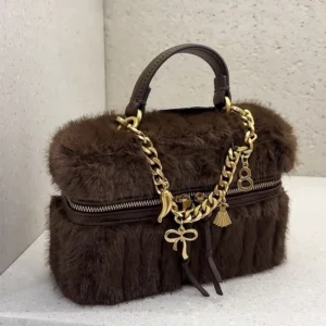 Faux Fur Mini Box Bags For Women Luxury Designer Handbag And Purse 2025 New In Polyester Imitation Rex Rabbit Fur Chain Shoulder
