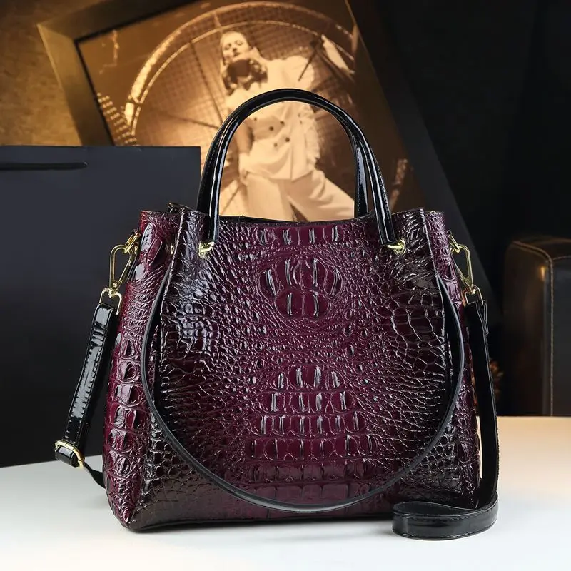 Genuine Leather Women Handbags New Tote Bag Fashion Crocodile Print Bucket Bag Retro Shoulder Messenger Bags Trend 2025
