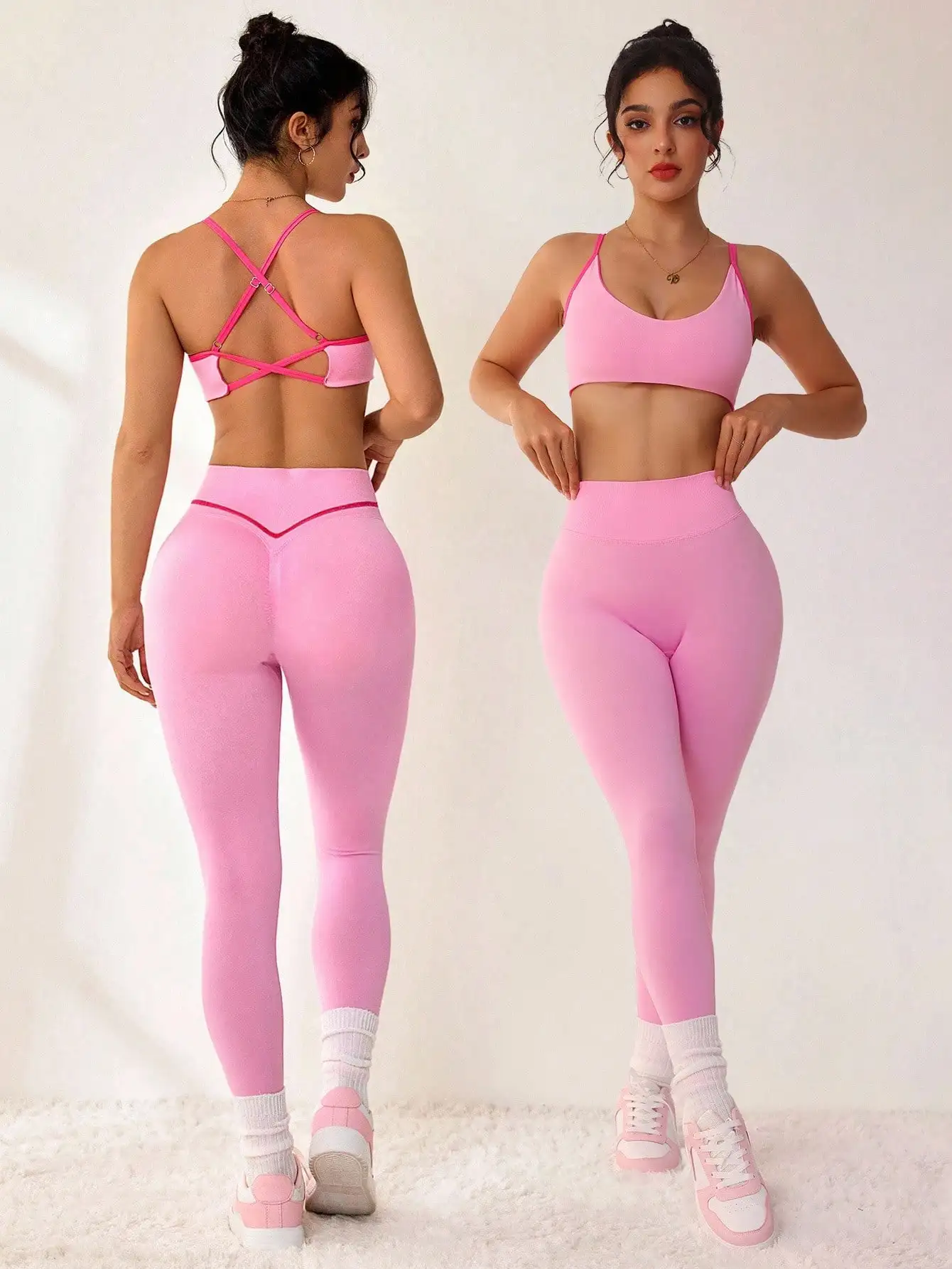 Sexy Backless Sports Bra with Lifted Butt and Color Block Design - Women's Yoga Pants Set for Outdoor Activities