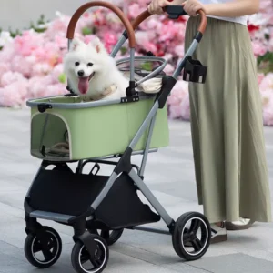 360° High Wheels Transport Foldable Cat Pet Stroller Foldable Cat Stroller Detachble Pet Stroller Portable Pet Storage Bag