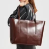 Burminsa Cowhide Genuine Leather Large Tote Bags For Women 2026 Luxury Designer Commuter Shoulder Bags Shopper Ladies Handbags