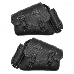 Universal Motorcycle Luxury Black Crocodile Pattern Plastic Buckle Storage Tool Pouch Saddle Bag Luggage Bags Left/Right Side