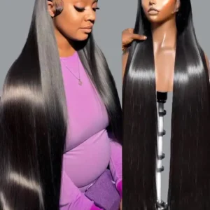 40 46 Inch 200 Density Frontal Wig For Black Women Brazilian Wigs Human Hair 5x5 Bone Straight HD Transparent Lace Front Wigs