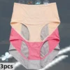 3pcs Women's Physiological Panties L-8XL Leak Proof Menstrual Comfortable Waterproof Plus Size Mid Waist Period Underwear