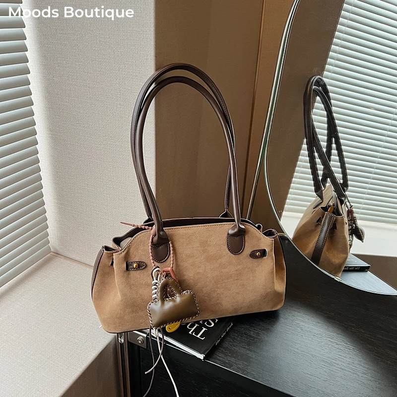 MOODS French Style Underarm Shoulder Bags For Women PU Suede Pure Color Top-handle Bag 2025 Autumn New Luxury Designer Handbags