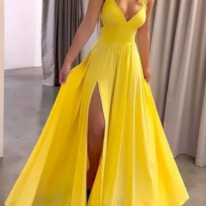Women Sexy Spaghetti Strap V Neck Dresses Hollow Out Sleeveless Side Split Evening Dress Elegant Solid High Waist Pleat Vestidos