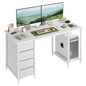 Computer Desk with 4 Drawers, 47 Inch Office Table with Storage, Gaming with CPU Shelves, Writing Desk Workstation for Home Off