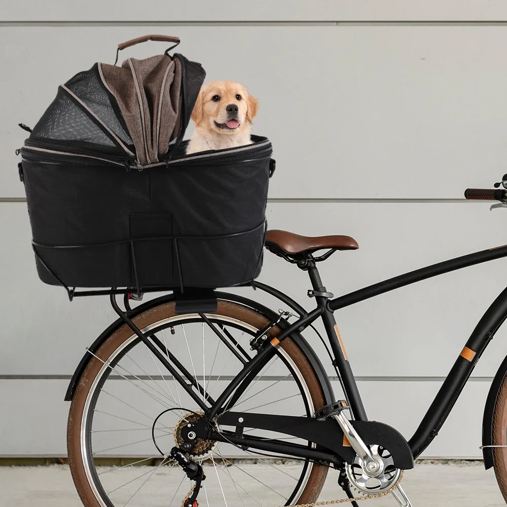 PETFULED Dog Bike Basket, Soft-Sided Ventilated Dog Bike Carrier Backpack, Dog Pet Bicycle Basket for Bike Handlebar