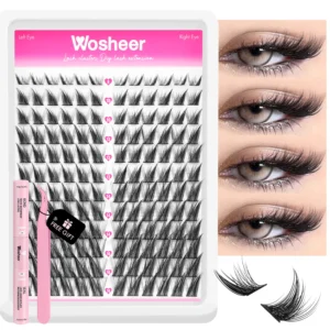 WOSHEER DIY Lash Extension Kit Individual Lashes Cluster Mix Cat Eye Lashes Extension Kit with Bond & Seal