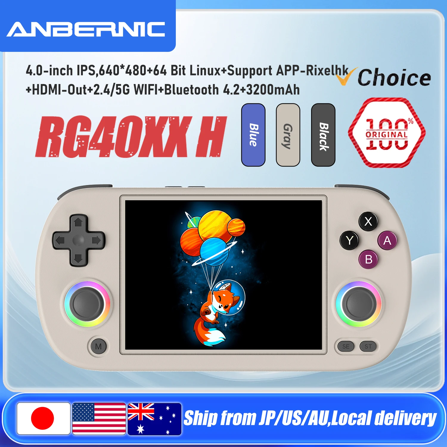 ANBERNIC RG40XX H 64 Bit Linux Retro Handheld Game Console 4.0'' IPS Screen Supports 5G WiFi Bluetooth RG40XXH HD-Support Output