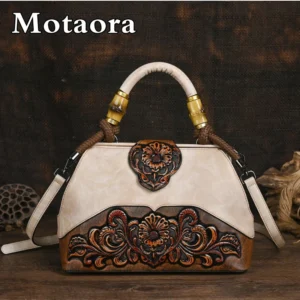MOTAORA Handmade Luxury Handbags For Women Leather Shoulder Bags 2025 New Vintage Carved Ladies Hand Bags Designer Luxury Bag