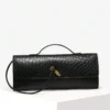 Black Woven Texture Flap Clutch with Top Handle and Adjustable Strap