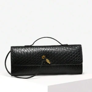 Black Woven Texture Flap Clutch with Top Handle and Adjustable Strap
