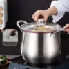 1Pc Stainless Steel Soup Pot Cookware Handle Design For Stewing Boiling 5L Large Capacity Cooking Pot Home Kitchen Cookware