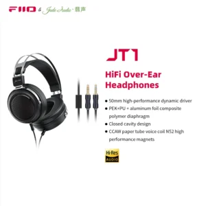 FiiO JT1 3.5mm Studio Headphones for Recording Gaming with Microphone, 50mm Diaphragms driver,HiFi Sound
