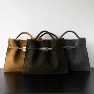 Niche Light Luxury Autumn Winter Lock Retro Suede Bag High Texture Portable Shoulder Crossbody Commuter Tote Bag Large Capacity