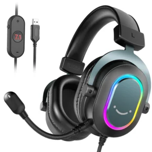 Fifine Dynamic RGB Gaming Headset with Mic Over-Ear Headphones 7.1 Surround Sound PC PS4 PS5 3 EQ Options Game Movie Music