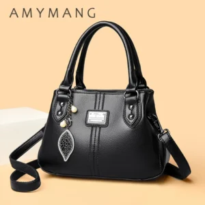 Top Quality PU Leather Handbag Crossbody Shoulder Bag Large Capacity Commuter Bag with Pearl Leaf Pendant Daily Office Shopping