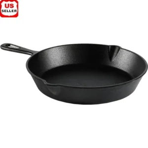 Pre-Seasoned Cast Iron Skillet 10.5 Inch Heat Distribution Versatile Cooking Nonstick Surface Campfire Safe Easy Drain Pour