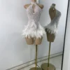 High Quality Women Sexy Halter Beading Feather Tight Bodysuit Nightclub Performance Leotard Luxury Party Celebrate Stage Wear