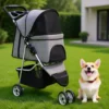 3 Wheels Pet Stroller for Dog and Cat with Storage Basket & Cup Holder, Portable Lightweight Travel Carrier, Grey