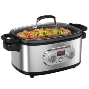 10-in-1 Programmable Slow Cooker with Timer 6.8 Quart Crock Pot Presets to Sous Vide Bake Saute Cook Rice More Nonstick Dishwas