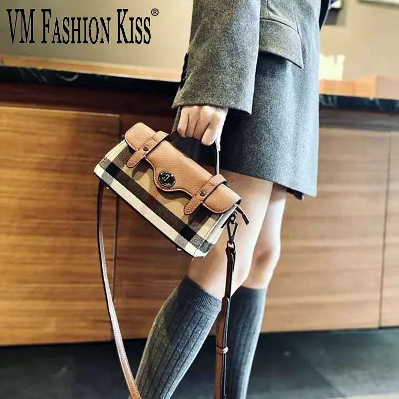 Luxury Stripe Canvas +Genuine Leather Pillow Women Crossbody Bag Retro Female Messenger Handbag Shoulder Purse women's bag
