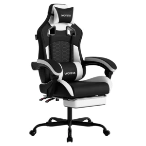 WOTSTA Gaming Chair with Footrest, Lumbar Support, Adjustable Height, Swivel Seat, Headrest ,For Office or Gaming