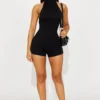 Stylish Lady Halter Backless Rompers 2026 Summer Women Sleeveless Bodycon Sexy Club Party Black Playsuits