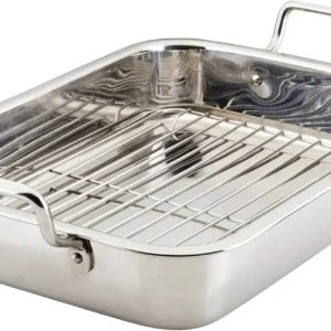 Stainless Steel Roasting Pan with Rack, 17x12.25 Inch, Oven Safe to 500°F, Dishwasher Safe