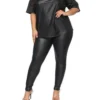 Spring Plus Size Faux Leather Leggings Super Stretchy Spandex Clothing PU Leather Pant Tummy Control