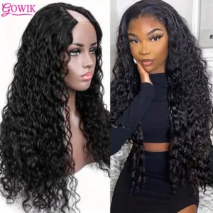 V Part Wig Human Hair Deep Wave Curly Wig Human Hair With Clip in V Part Wig Water Wave Human Hair Natural Color for Black Women