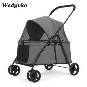 Wedyvko Luxury 80 lbs  Pet Stroller 4 Wheels Dark Grey Dog Puppy Stroller Rotate with Brakes for Small Medium Dog