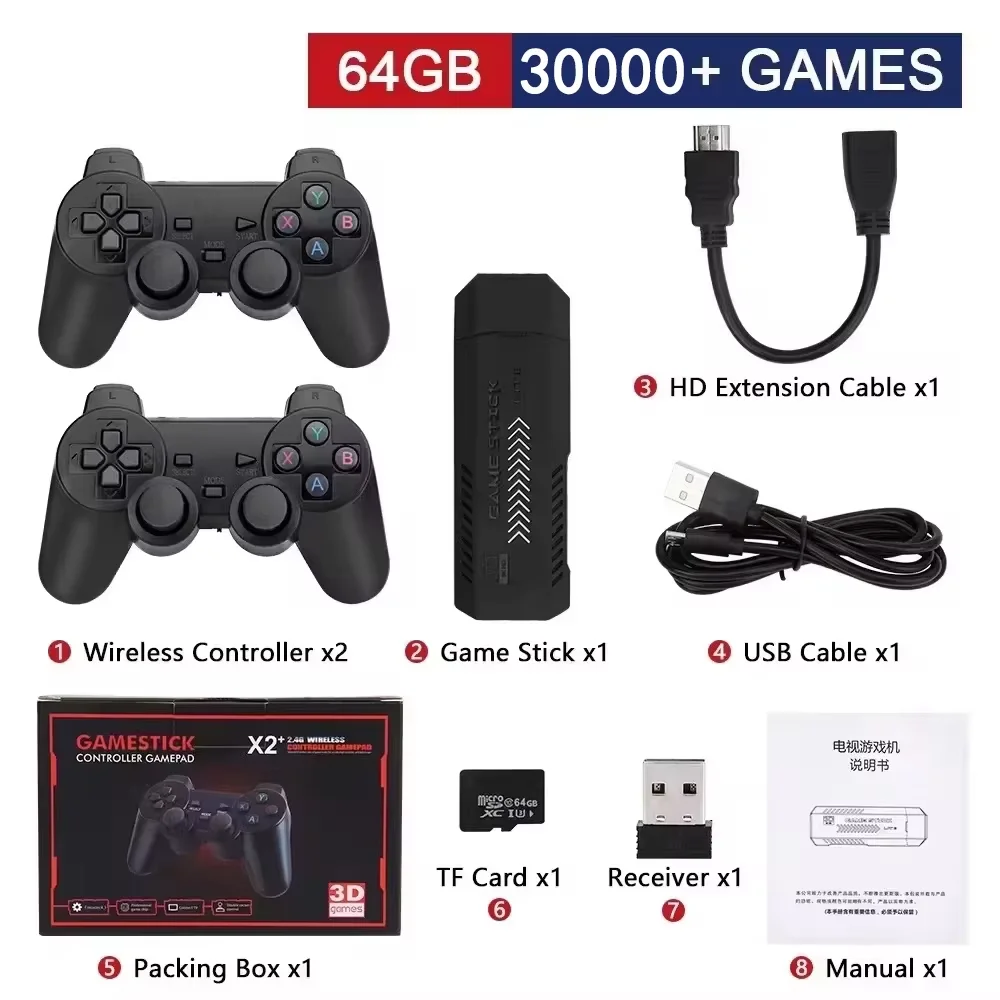 X2 PLUS Video Game Stick HD Output TV Game Player Retro Games Retro Video Game Console Wireless Controller for PSP PS1 Boy Gifts