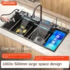 Digital fly rain waterfall sink embossed nano 304 stainless steel large single sink kitchen black washbasin